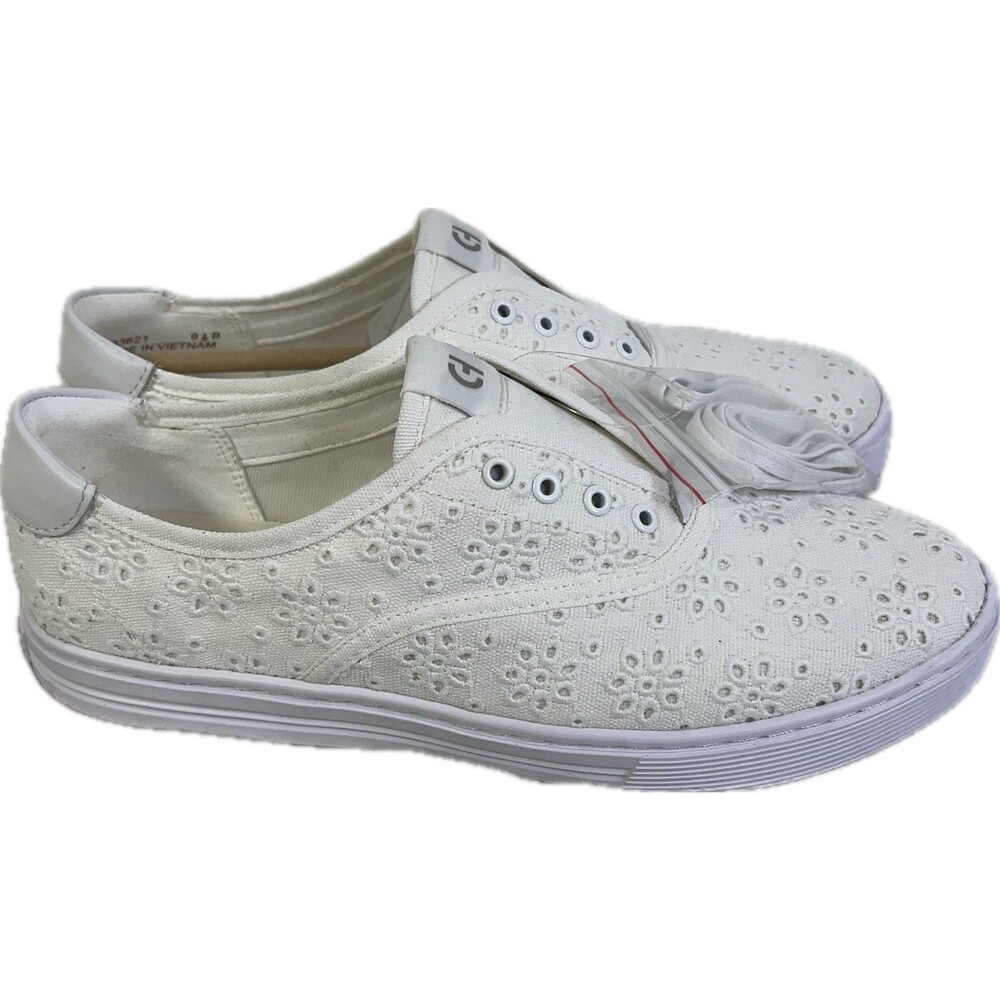 Cole Haan Women's GrandPro Harbor Size 9.5 Sneakers White Floral Leather Canvas